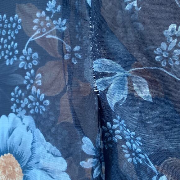 Secret Treasures Blue Floral Sheer Pajama Top Button Up Front Satin Trim Size L - Picture 12 of 15